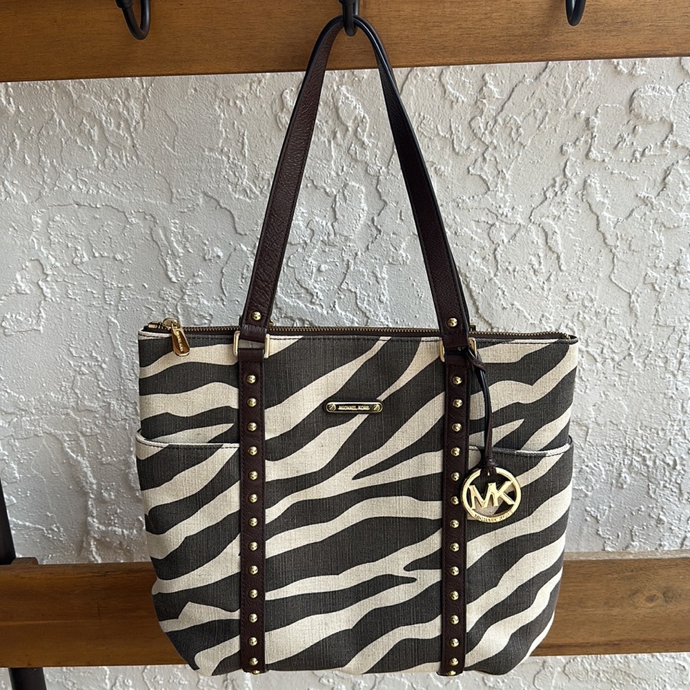 Michael Kors animal print zippered top tote